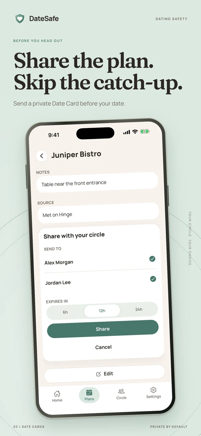 Share your date plan with your circle
