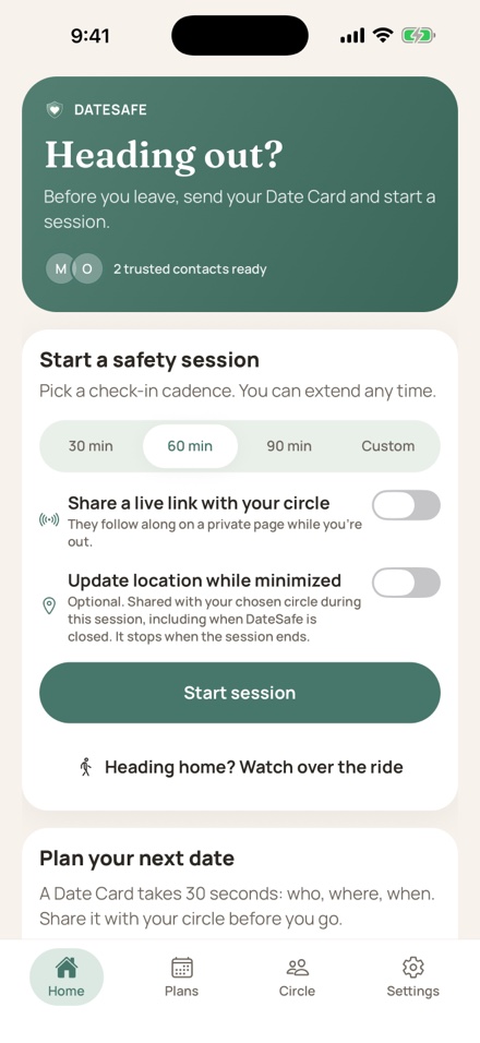 Start a safety session before you head out
